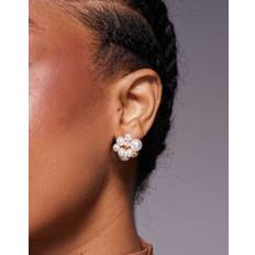 Round Pearl Stud Earrings - Gold