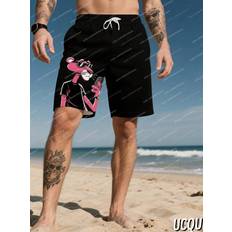 Pink Swimming Trunks Vehhe Summer Men's Board Shorts Cartoon Pink Panther Print - Hawaiian