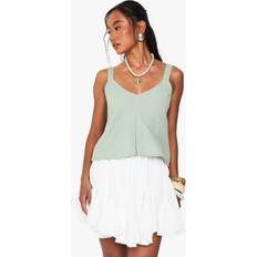 Wide Tank Tops boohoo Linen Look Cropped Cami Top - Green