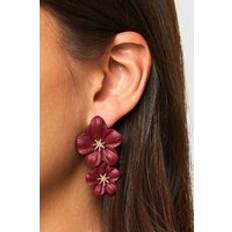 Red Earrings boohoo Burgundy Flower Statement Drop Earrings - Red