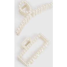 Hair Clips boohoo Womens Pearl Embellished 2 Pack Claw Clips White