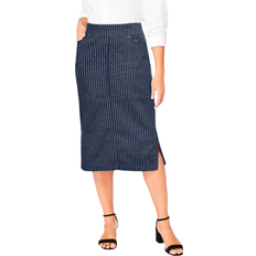 Jessica London Comfort Waist Stretch Denim Midi Skirt - Navy Simple Pinstripe