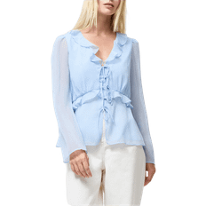 Emina Chiffon Frill Tie Up Top - Blå