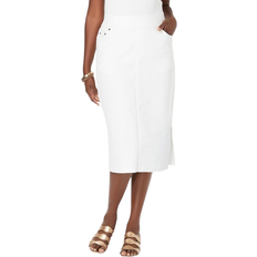 Jessica London Comfort Waist Stretch Denim Midi Skirt - White