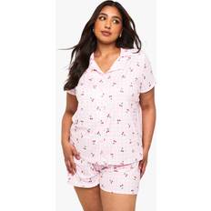 Pyjamas on sale boohoo Plus Gingham Cherry Print Short Sleeve Short Pj Set - Pink