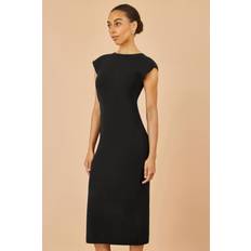 Boat Neck Dresses Yumi Knitted Ruched Sleeveless Slim Fit Midi Dress - Black