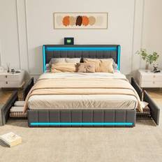 Removable Fabric Beds Ivy Bronx Linen Upholstered 160 x 200 cm Frame Bed