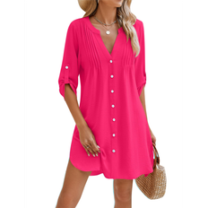 Sportswear Garment Swimsuit Cover-Ups & Sarong Wraps Kopinma Beach Cover Ups V Neck Button Down Swimsuit - Rose Red