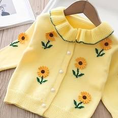 Yellow Cardigans Children's Clothing Temu Adorable 3D Sunflower Knit Cardigan Vibrant Yellow
