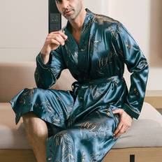 Green - Men Robes Temu Men's Long Sleeve Sleepwear Simple Casual Lightweight - Tie