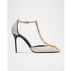 Balmain Heels & Pumps Balmain Patent Leather Chain T-Strap Pumps - Ivoire
