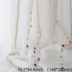 Curtains & Accessories Temu 2pcs Colorful Striped Embroidered Sheer Curtains