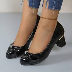 Heels & Pumps Temu Elegant Round Toe Pumps With Bow Embellishment - Solid Color