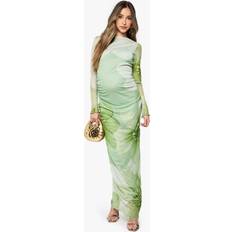 boohoo Womens Maternity Floral Mesh Maxi Dress Green