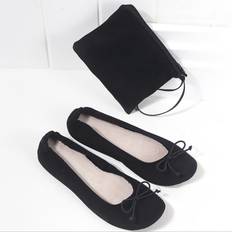 Low Shoes Temu Black Slip-On Ballet Flats With Elastic Bow - Lightweight