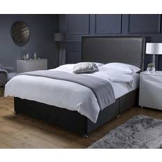 Savako Premium Black Leather Divan 120cm x 190cm Continental Bed