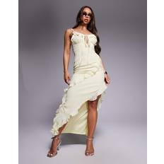 MissyEmpire Cami Frill Trim Asymmetric Hem Side Split Dress - Yellow