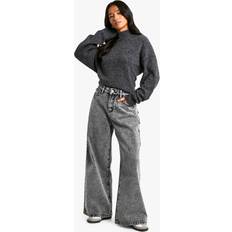 boohoo Petite 28 Inch Basic Wide Leg Jean - Grey