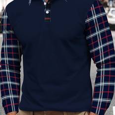 Golf - Herr Skjortor Temu Men's Casual Long Sleeve Shirt - Navy Blue