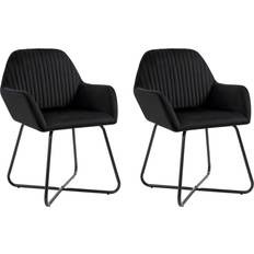 vidaXL Velvet Black Kitchen Chair 84cm 2pcs