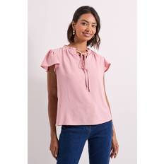 Frill Sleeve Tie Front Top - Blush