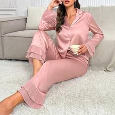 Shein Flounce Sleeve Satin PJ Set Vacation