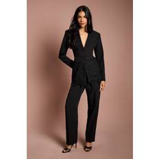 Flare Blazers Coast Single Breasted Lace Trim Fitted Blazer - Black