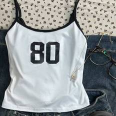 Sleeveless Tops Shein Teen Girls Casual Numeric Print Camisole Tank Top - Black/White