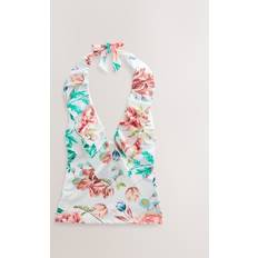 Turkis Tankinier NEXT Cream Floral Print High Shine Frill Halterneck - Tummy Control
