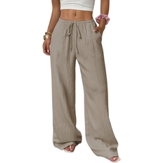 Shein Women's Solid Color Pocket Drawstring Loose Wide Leg Pants