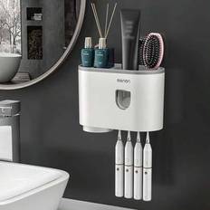 Shein MENGNI Wall Mounted Toothbrush Holder With Automatic Toothpaste Dispenser Bathroom Accessories Set Home Bathroom Decor Fall Decor Back To School