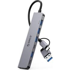 USB-A USB-C Hub 5x Grå