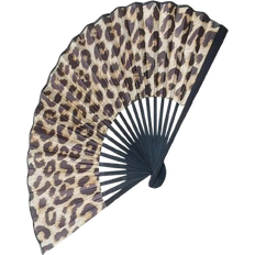 Shein Elegant Leopard Print Folding Fan With Black Frame - Fashionable Princess Theme, Lightweight And Portable For Women, Handheld Fan | Princess Theme Fan | Lightweight Fan