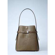 Silver Bucket Bags Toteme Belted Lizard Embossed Bucket Bag - Dark Olive