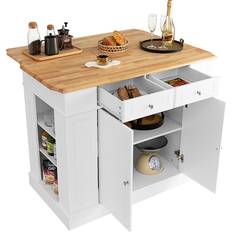 Kitchen Islands Costway Kitchen Island Storage Cupboard With Drop Leaf Countertop Side Racks 2-Door Cabinet