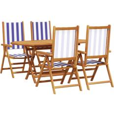 Hynder - Teak Havemøbelsæt vidaXL Have Spisesæt Stribet 5 Pcs Blå Hvid Havemøbelsæt