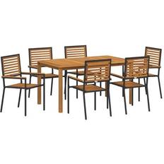 Garden & Outdoor Furniture vidaXL 7 Piece Garden Black Poly Rattan Acacia Patio Dining Set, 1 Table incl. 2 Chairs