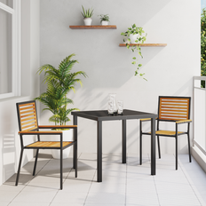 Metal - Seat Cushion Patio Chairs vidaXL Stacking Garden Chairs 2 Pack Black Poly Rattan
