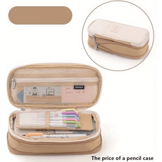 Beige Desktop Organizers SRJ STAR Student Double-layer Large-capacity Pencil Case