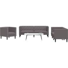 vidaXL Soffgrupp Chesterfield 3 Delar Grå Konstläder Soffa