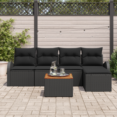 vidaXL Garden Set 6 Pcs Black Large Poly Rattan Steel Modular Sofa