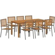 Gråa - Metall Matgrupper vidaXL 9-Delars Trädgårdsmöbler Grå Poly Rattan Akacia 9 Pcs Matgrupp