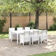 Synthetic Rattan Patio Dining Sets vidaXL Garden Set Of 7 White Poly Rattan Patio Dining Set