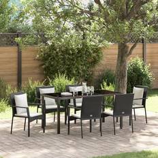 Garden & Outdoor Furniture vidaXL 7 Piece Garden Black Poly Rattan Patio Dining Set