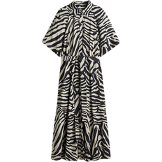 H&M Tie Belt Shirt Dress - Cream/Zebra Print
