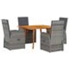 Garden & Outdoor Furniture vidaXL 5 Piece Garden Grey Poly Rattan Acacia Patio Dining Set