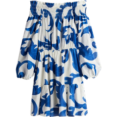 Polyamide Dresses H&M Off The Shoulder Dress - White/Blue Patterned
