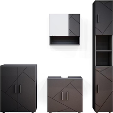 Mobiletti per Lavabi Singoli Vicco Set Mobili Bagno Irma Antracite Lucido 4 Parti