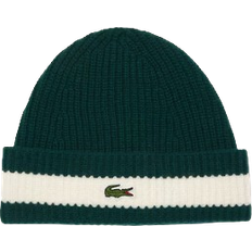 Lacoste Rib Knit Carded Wool Beanie - Green/White