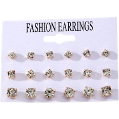Shein 18pcs Simple & Versatile Sparkly Rhinestone Stud Earrings Set For Women, Suitable For Daily Wear
